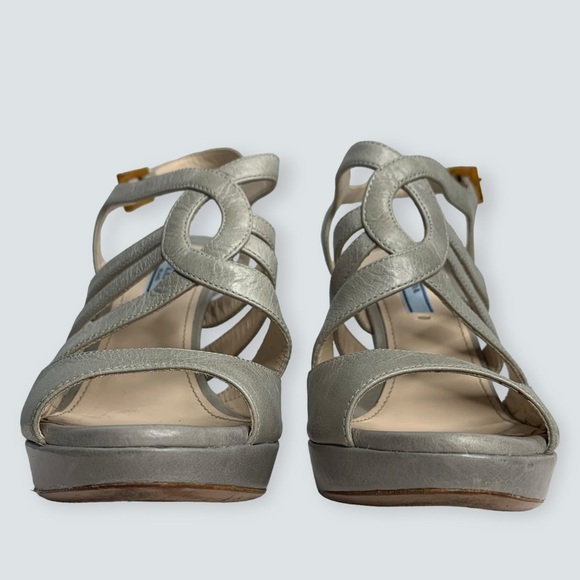 PRADA Heels Size 38 Calzatore Donna Grey Leather Slingback Sandals - Picture 8 of 16